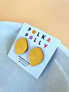 Gold Leaf Leather Statement Studs - by Polka Polly